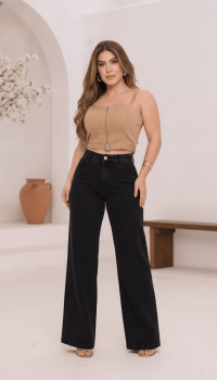 Calça Jeans wed-Leg Preta 