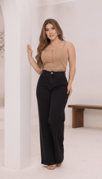 Calça Jeans wed-Leg Preta  