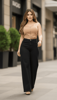 Calça Jeans wed-Leg Preta  