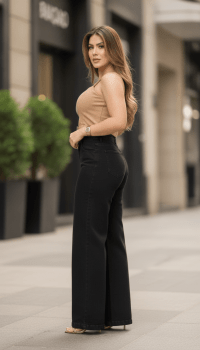 Calça Jeans wed-Leg Preta  