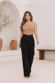 Calça Jeans wed-Leg Preta  