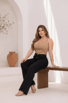 Calça Jeans wed-Leg Preta  